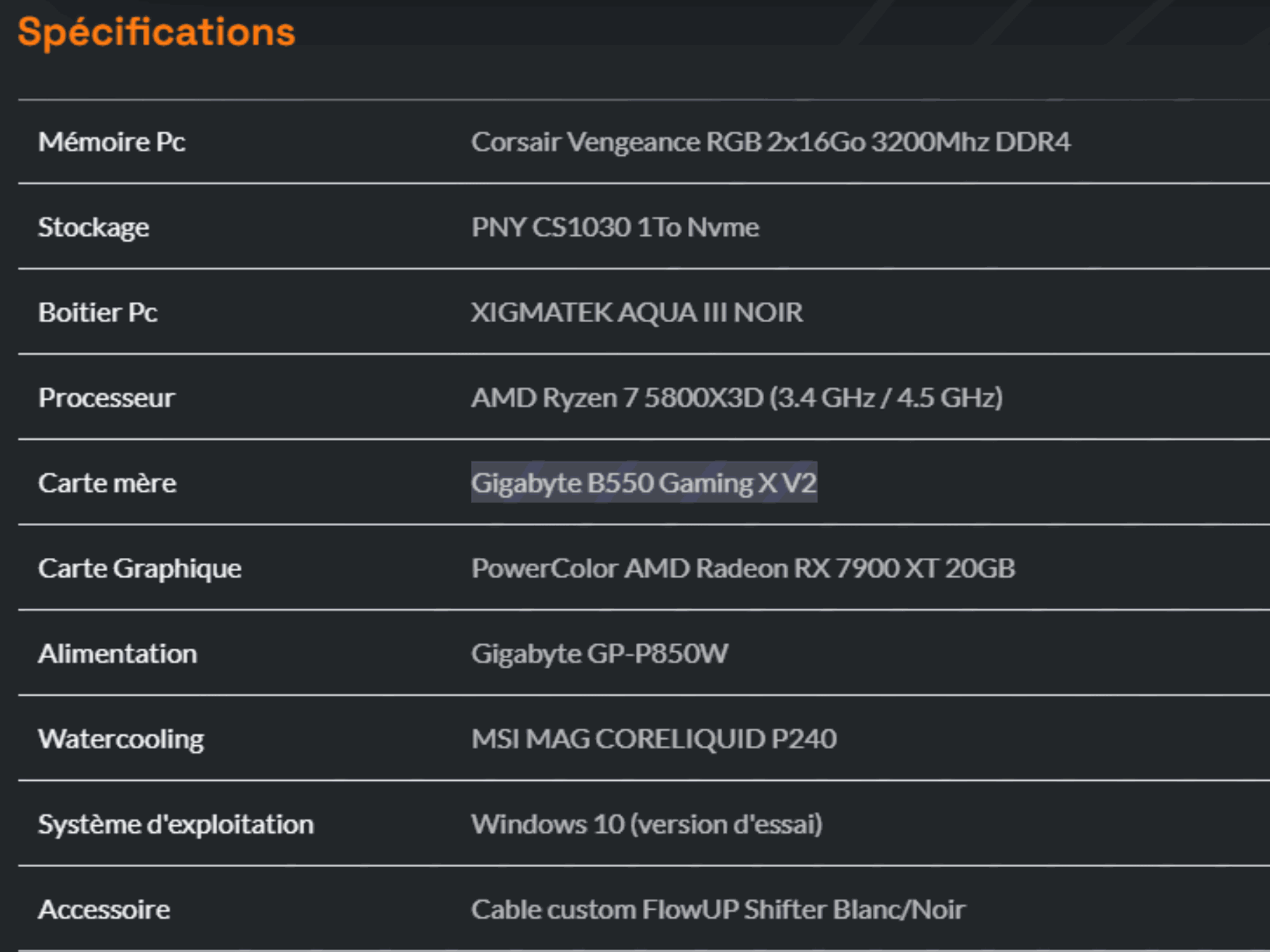 Spécifications pc gamer flowup